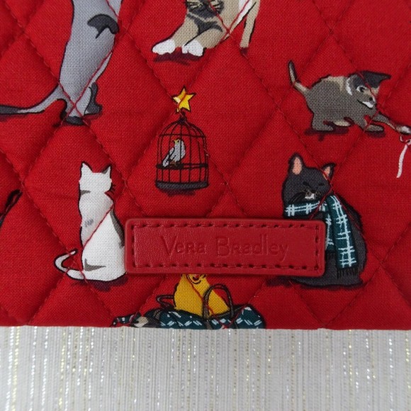 Vera Bradley Tote Holiday Cats Factory Style Essential Red Signature Cotton New - Picture 5 of 12